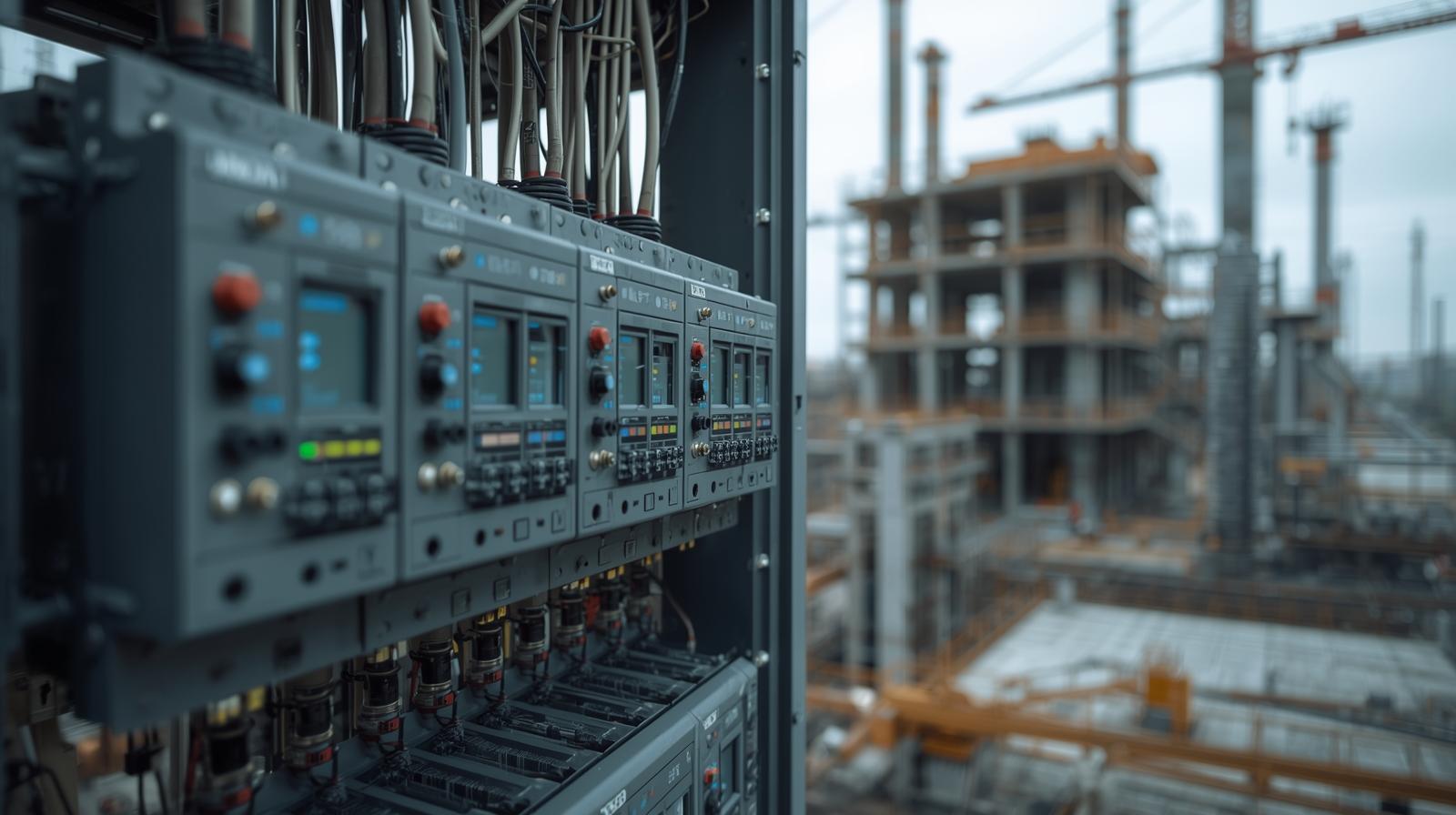 Programmable logic controller (PLC) modules installed inside an industrial electrical control panel with connected wiring