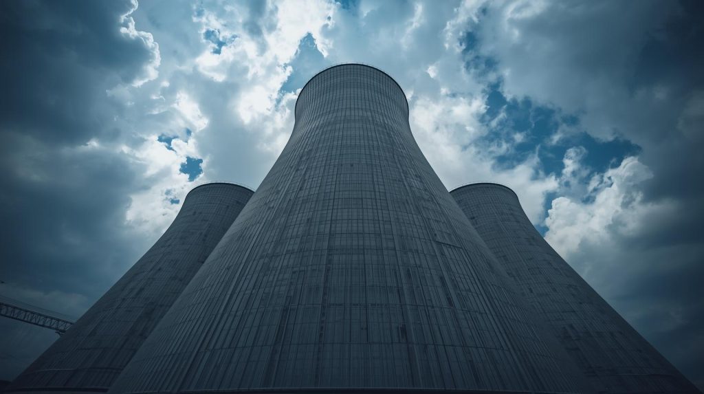 Industrial cooling towers representing critical infrastructure where OT cybersecurity failures can impact physical safety.