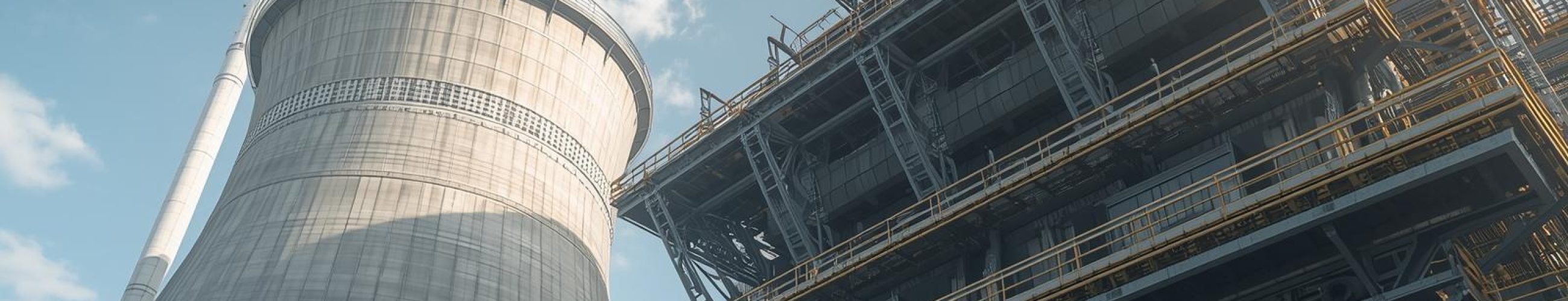 Industrial plant infrastructure with cooling tower and process equipment highlighting OT systems controlling physical processes.