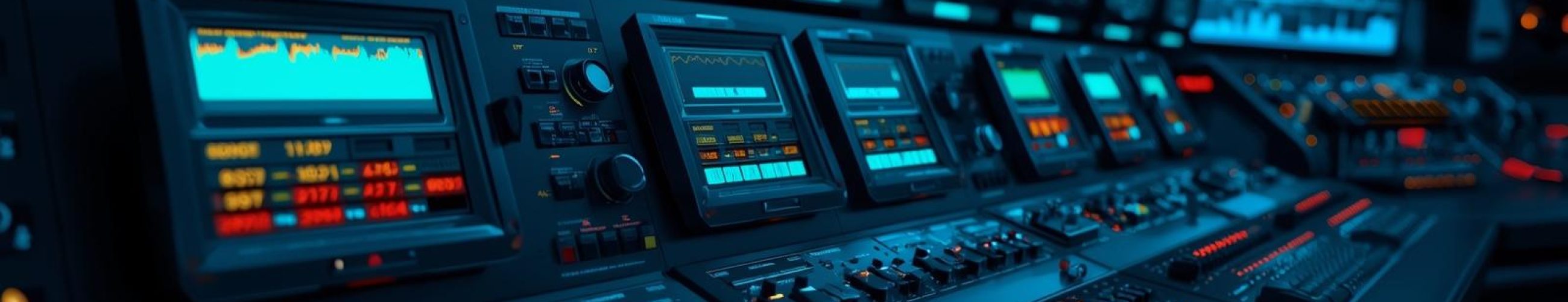 SCADA control room with multiple screens displaying real-time industrial process and system performance data