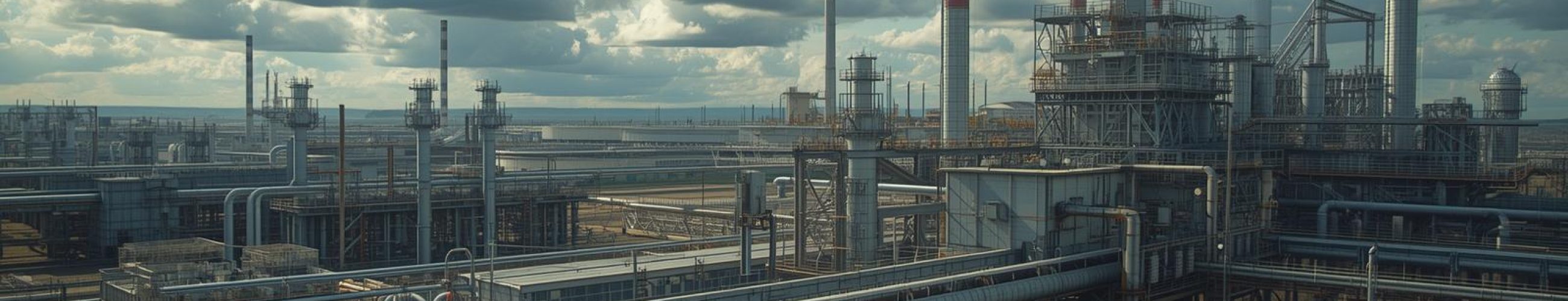Wide view of industrial processing facility with pipelines, towers, and processing units representing large-scale industrial infrastructure.