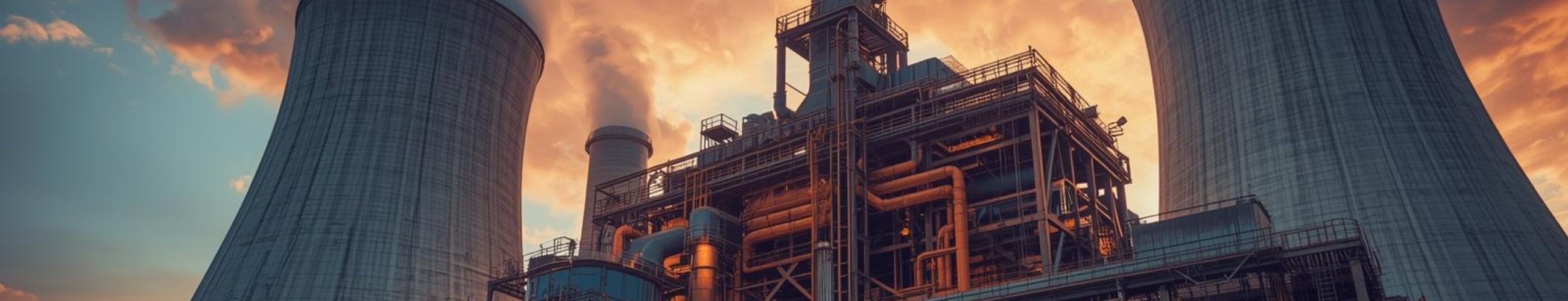 Power generation facility with cooling towers and industrial systems at sunset, symbolizing the relationship between operational safety and OT cybersecurity.