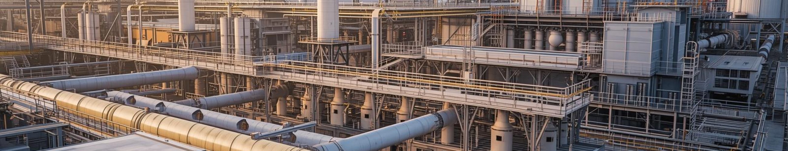 Industrial processing facility with pipelines and control infrastructure representing safety-critical OT systems.